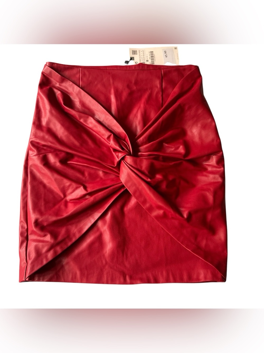 Zara Red Faux Leather Knot-Front Mini Skirt Size XS